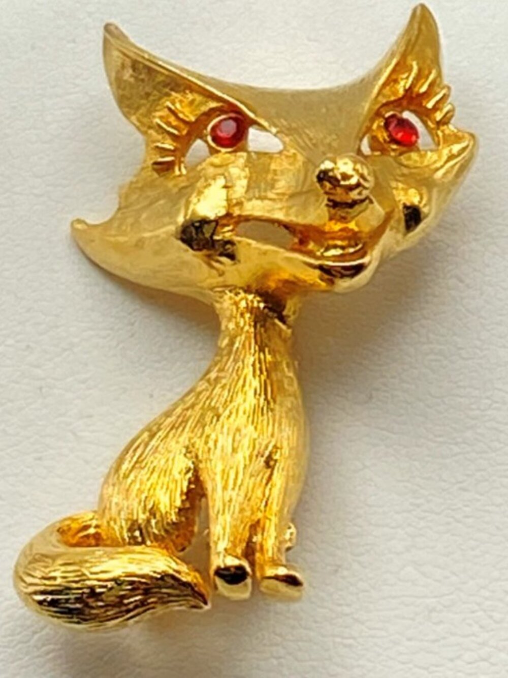 Vintage JJ Jonette Animal Fox Brooch Pin Gold Tone w/Red Eyes 1980s Signed - Picture 5 of 10